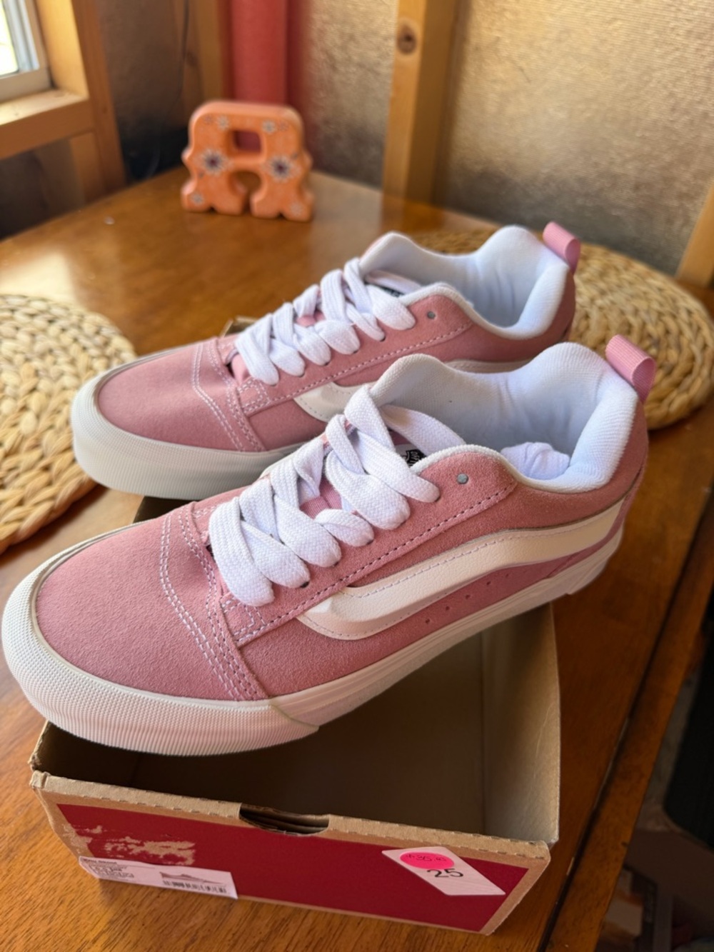 Vans Pink Suede Low-Top Sneakers with White Stripe